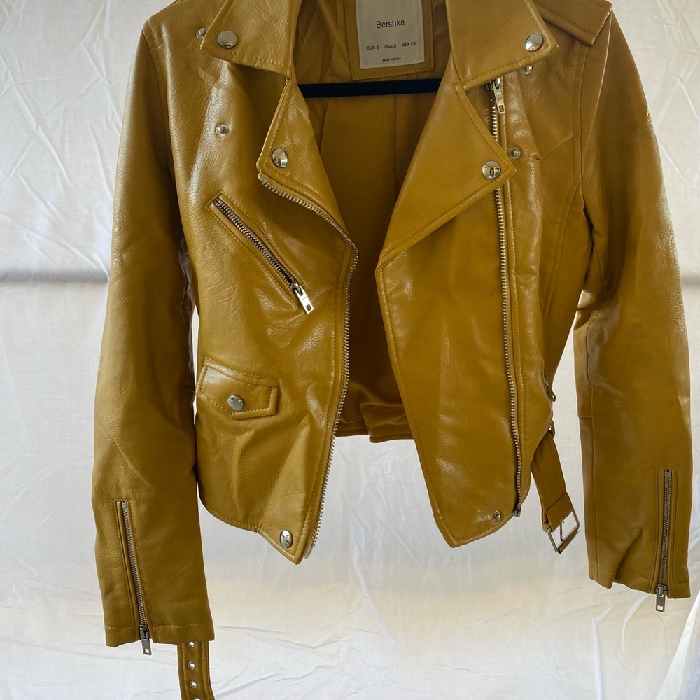 S BERSHKA MUSTARD MOTO JACKET